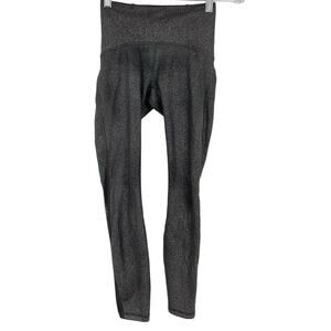 Lululemon Train Times 7/8 Pant Size 2 Luminosity Foil Print Black Silver